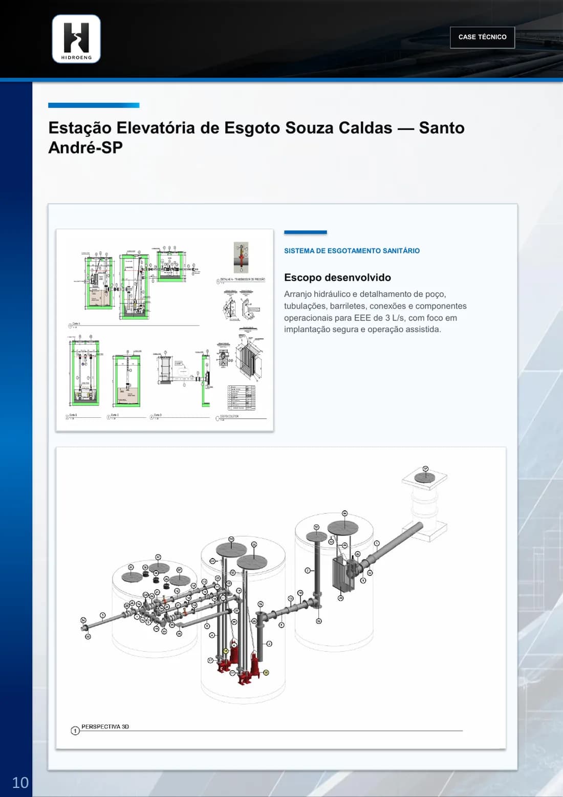 Prancha técnica do projeto Estação Elevatória de Esgoto Souza Caldas - Santo André-SP