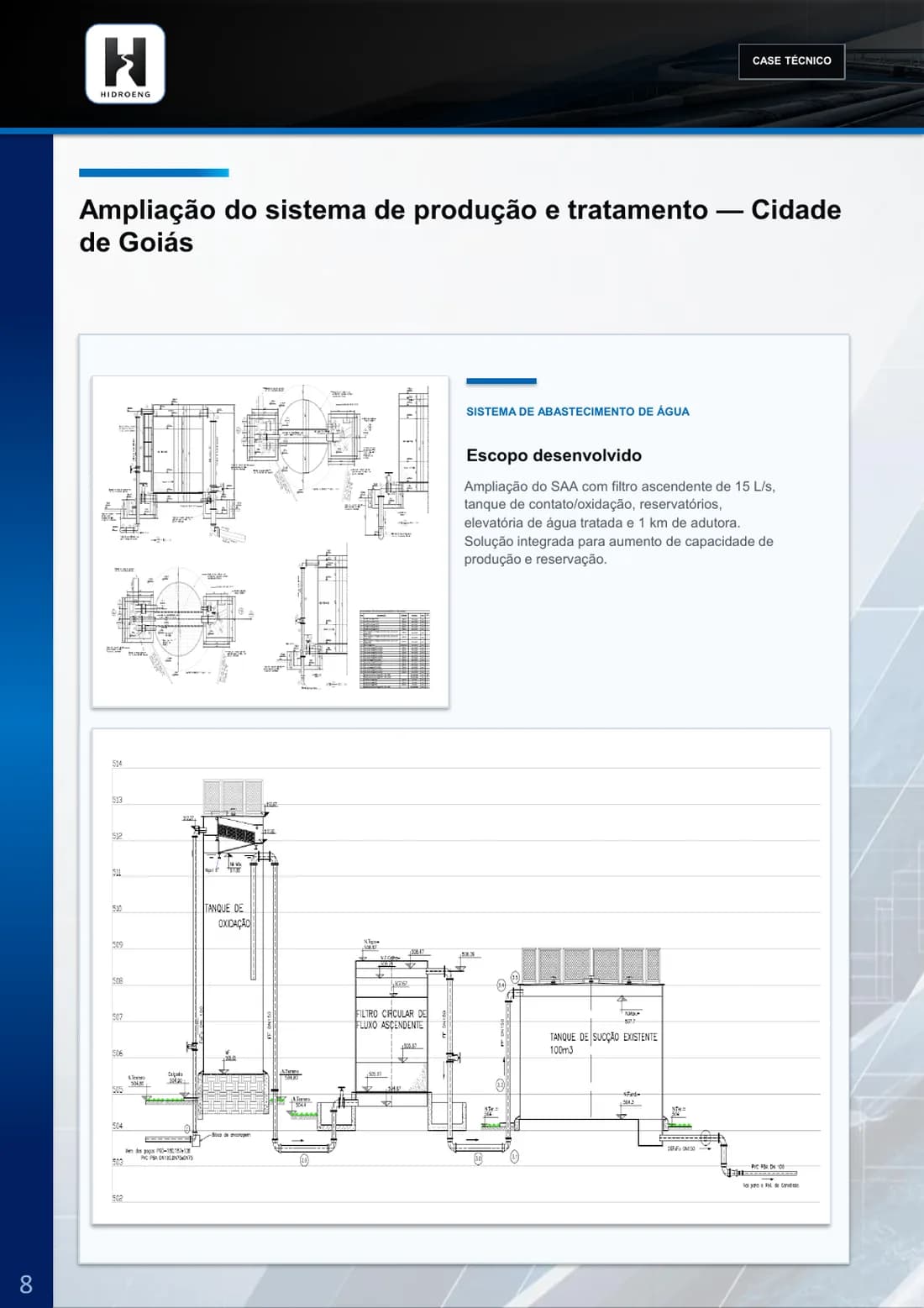 Prancha técnica do projeto Ampliação do sistema de produção e tratamento - Cidade de Goiás